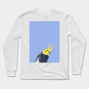 Cockatiel Watercolor Illustration with a violet background Long Sleeve T-Shirt